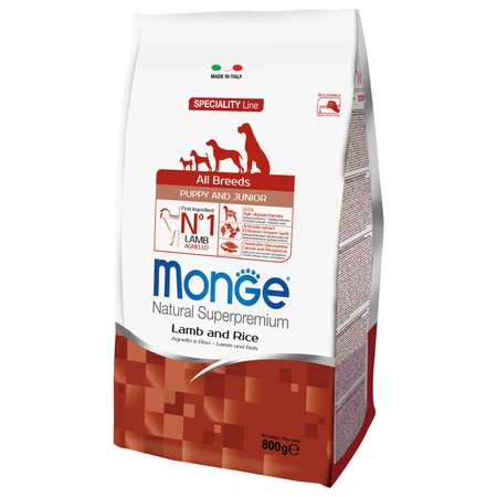 Корм для щенков MONGE Dog Speciality всех пород ягненок с рисом сухой 800г