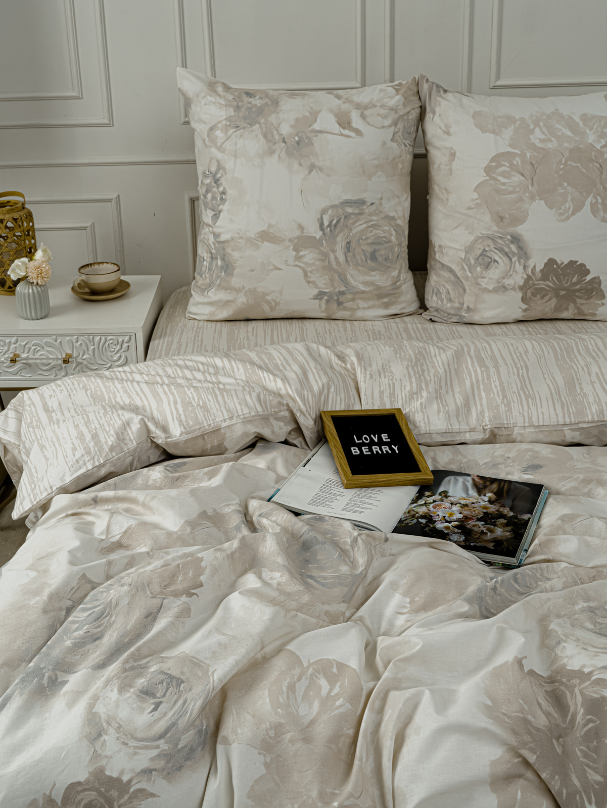 Комплект постельного белья LOVEBERRY Монохромные цветы двуспальный 4 предм. - фото 8