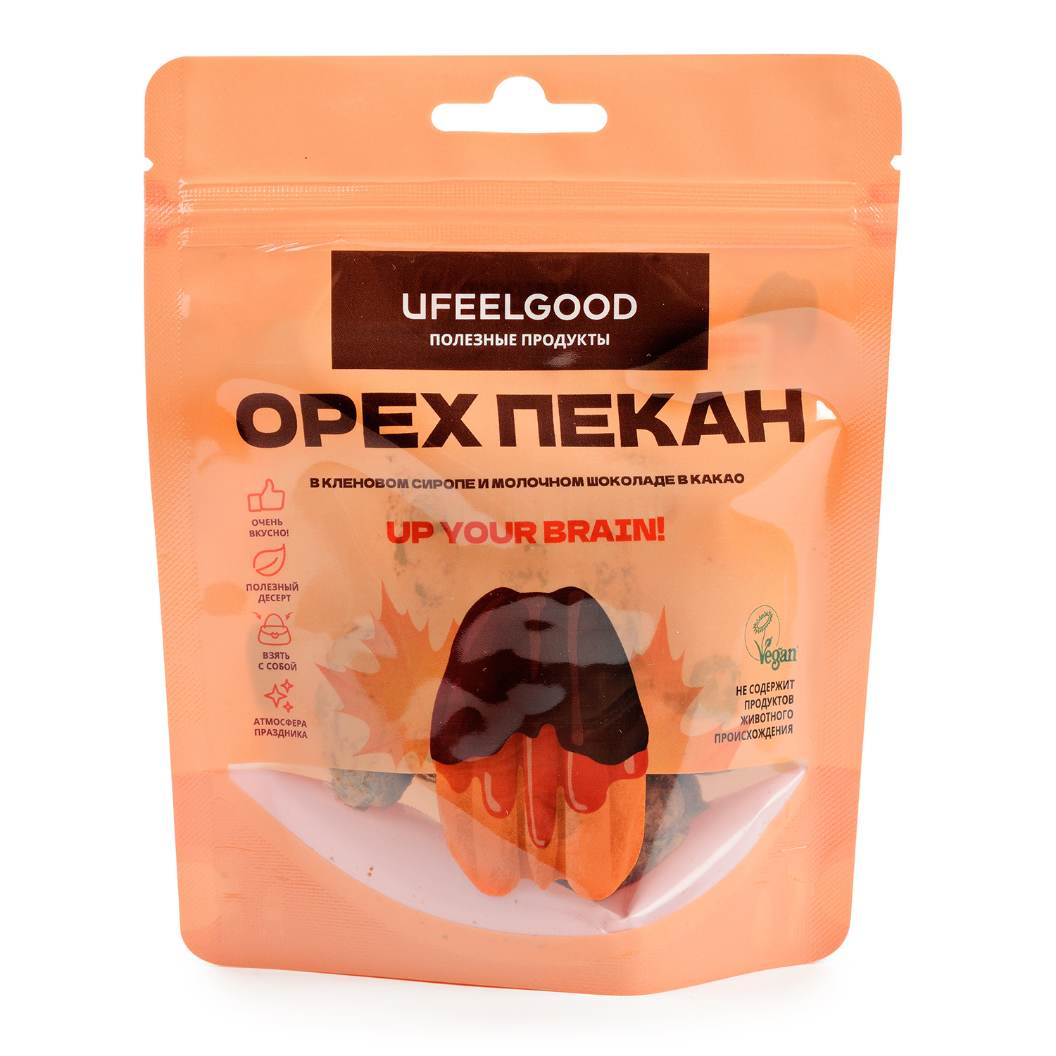 Орех Ufeelgood Пекан кленовый сироп-молочный шоколад-какао 80г - фото 1