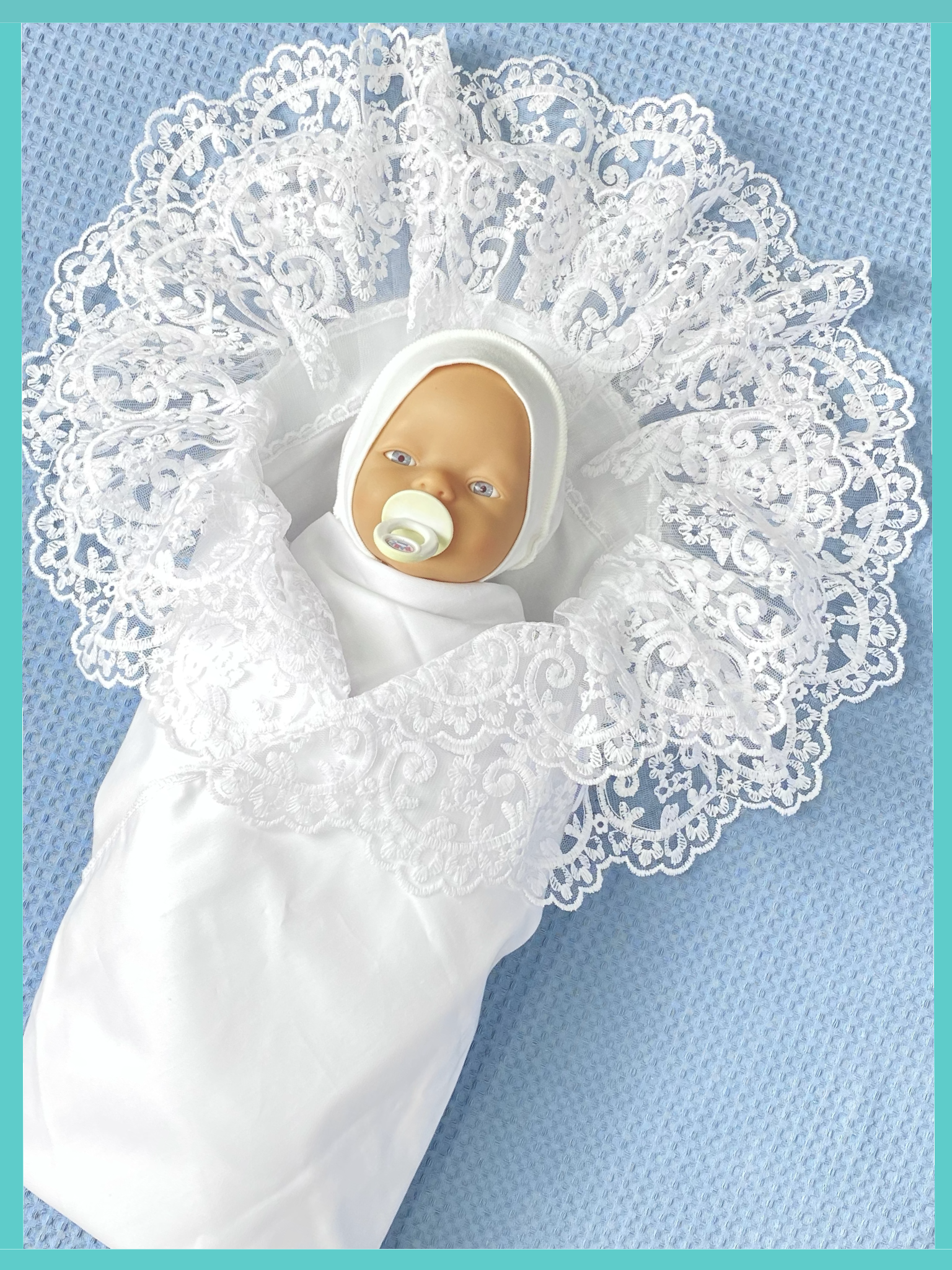 Конверт на выписку Делоникс Пеленка уголок с кружевом белый - фото 1