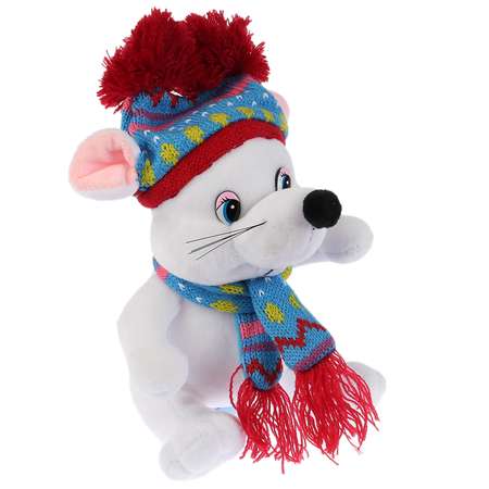 Игрушка мягкая МуЛьти-ПуЛьти Мышка белая в шапке с двумя помпонами 15см 277573