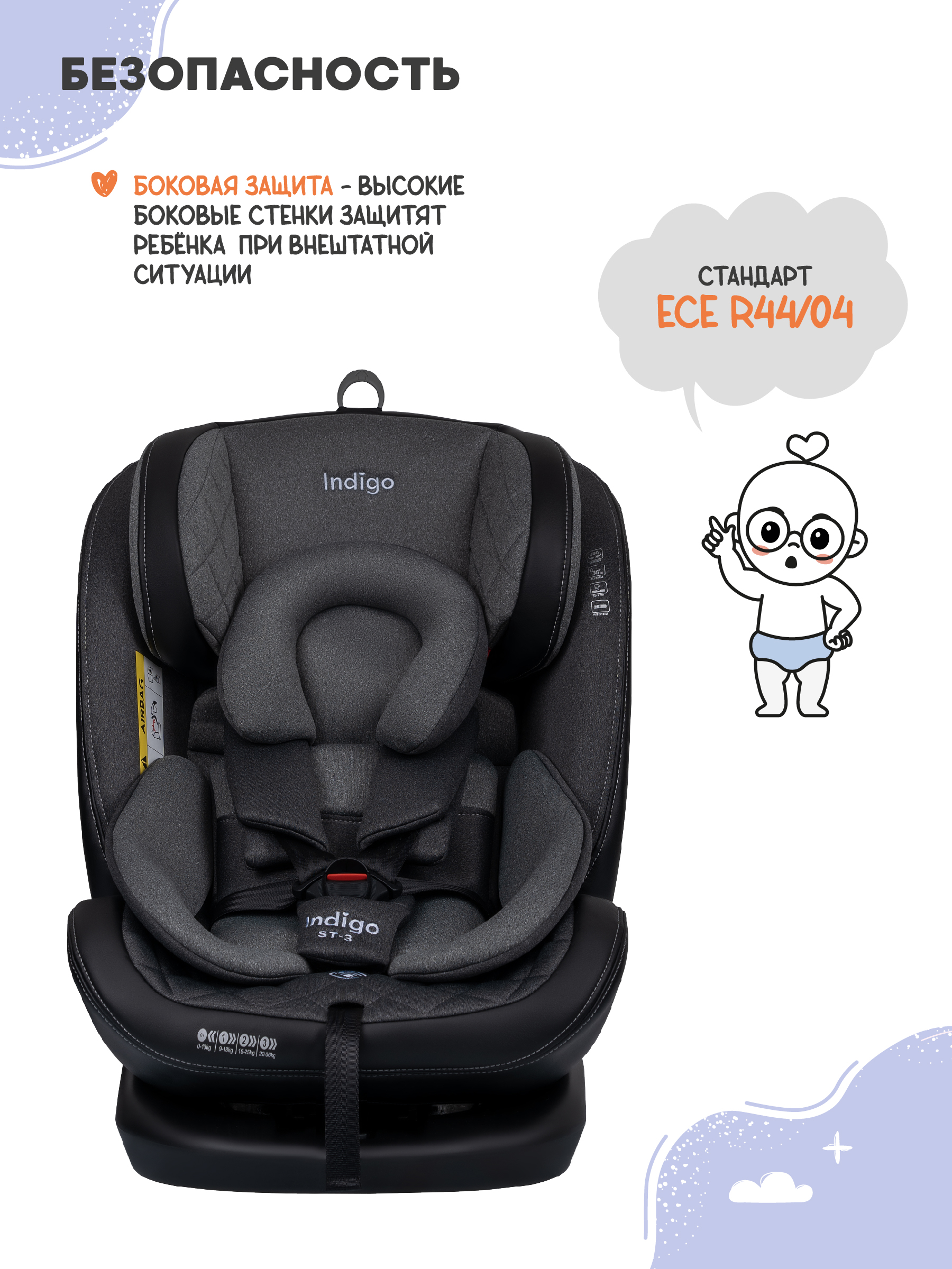 Автокресло Indigo Aero серый Isofix 0+/1/2/3 (0-36 кг) - фото 4