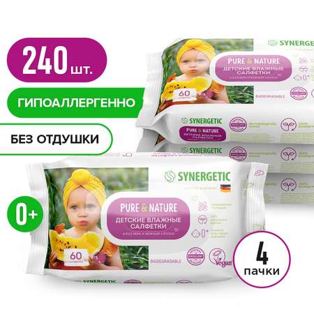 Влажные салфетки Synergetic антибактериальные 4 упак. 60 шт.
