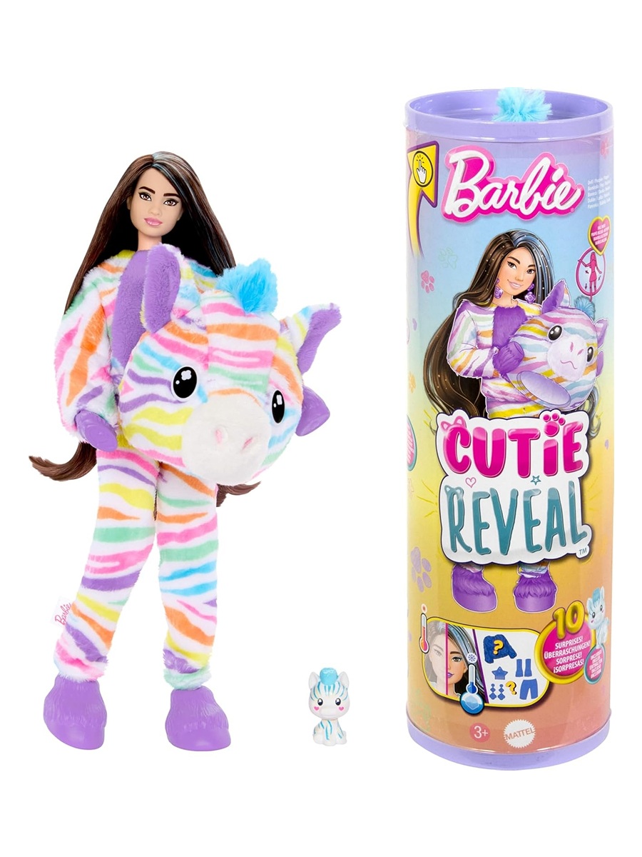 Кукла модельная Barbie Cutie Reveal Барби в костюме - зебра тубус высота 29 см HRK39 - фото 3