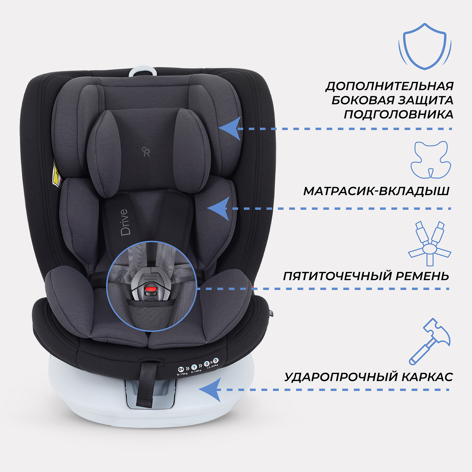 Автокресло Rant Drive Isofix 0+/1/2/3 (0-36 кг) серый - фото 6