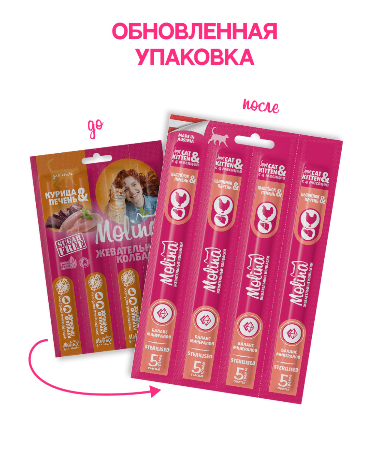 Лакомство для кошек и котят Molina Sterilised Колбаски жевательные с цыпленком и печенью 20г - фото 2