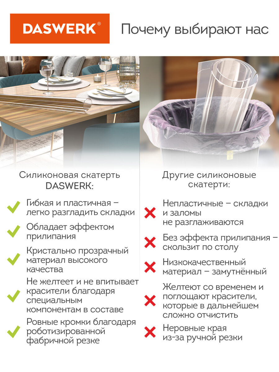 Скатерть ПВХ DASWERK силиконовая прозрачная клеенка 120х60 см 0.5 мм - фото 9