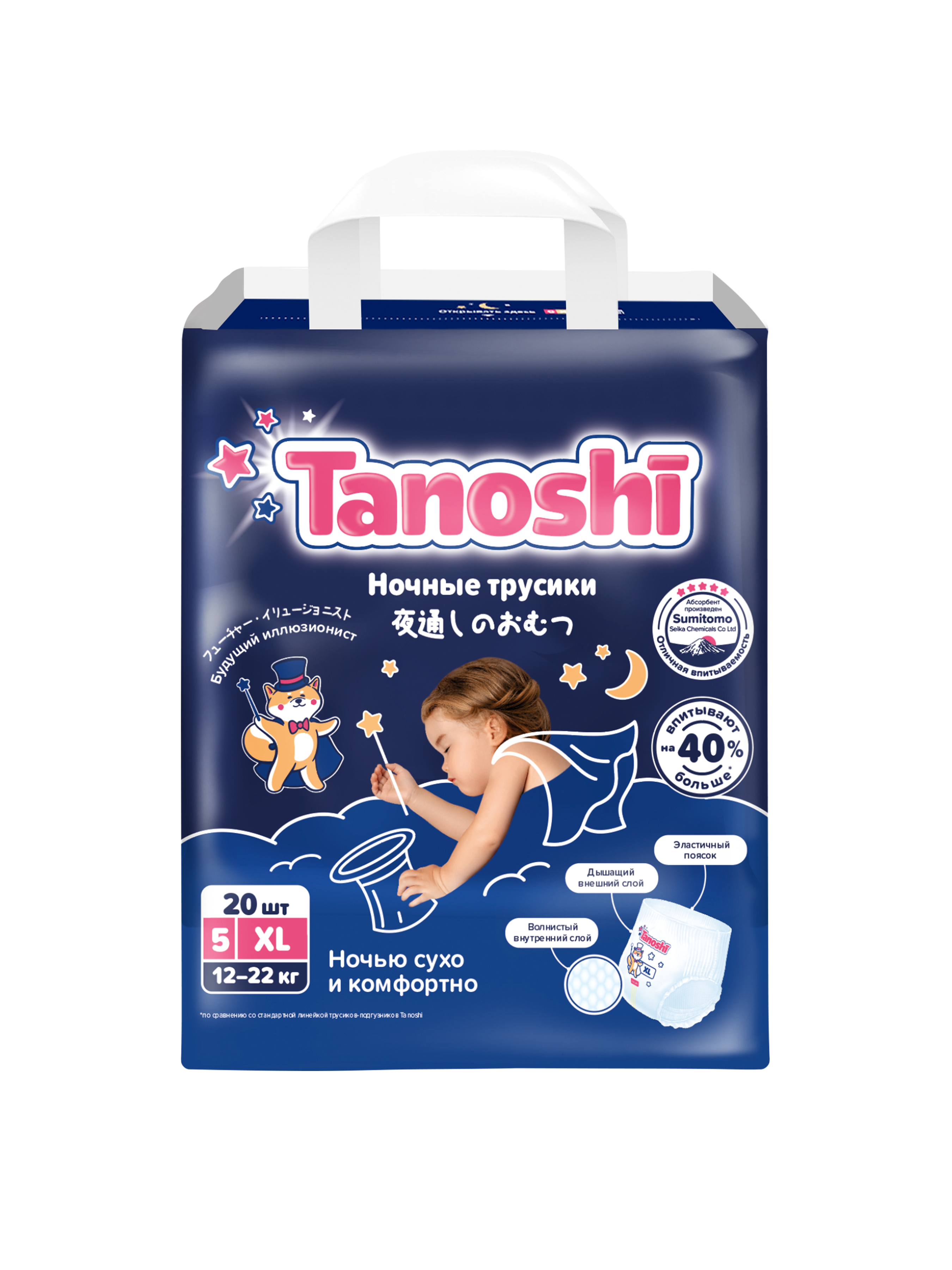 Трусики Tanoshi ночные XL (12-22 кг) 20 шт. - фото 16