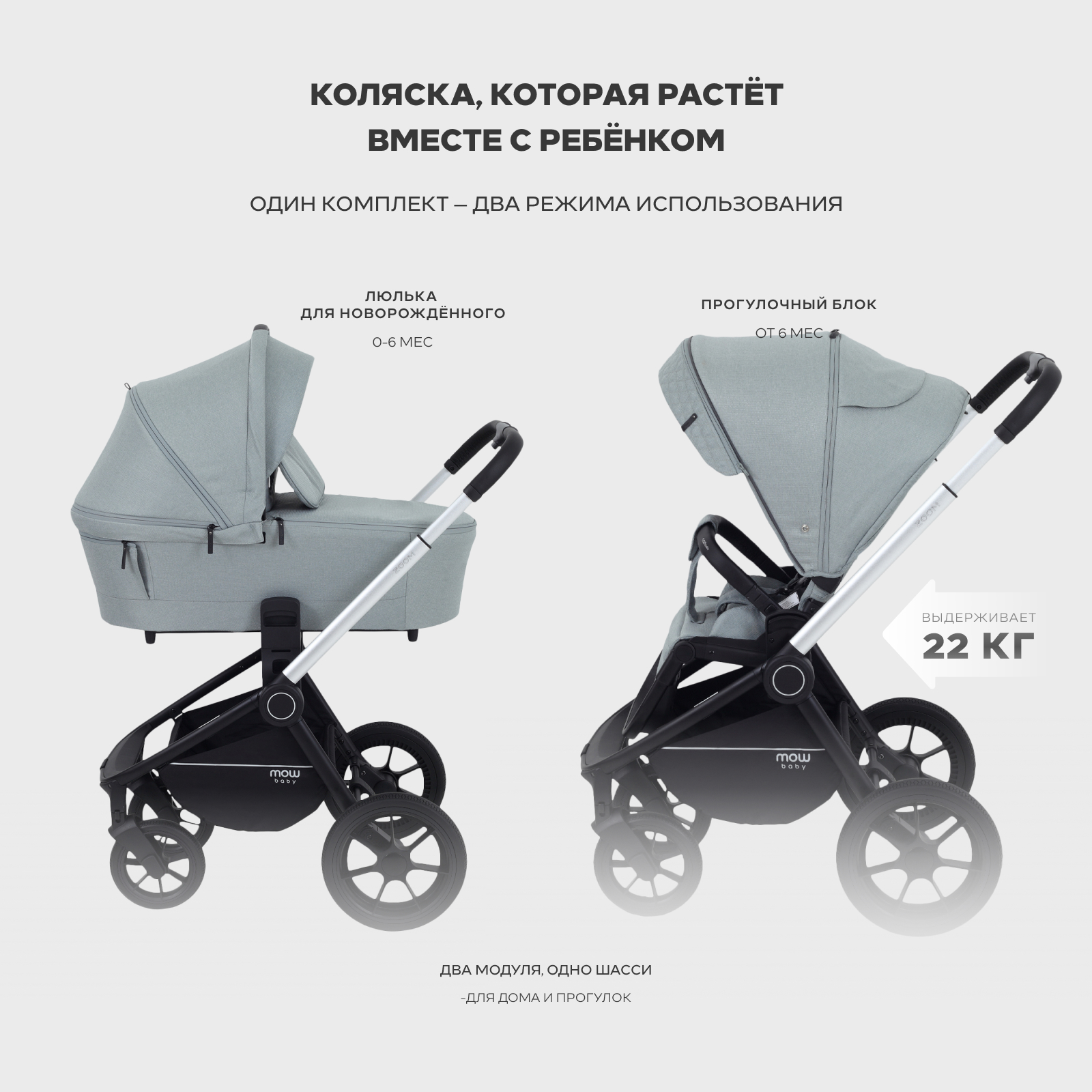 Коляска 3в1 MOWbaby Zoom new 3в1, silver green tea зеленый - фото 8
