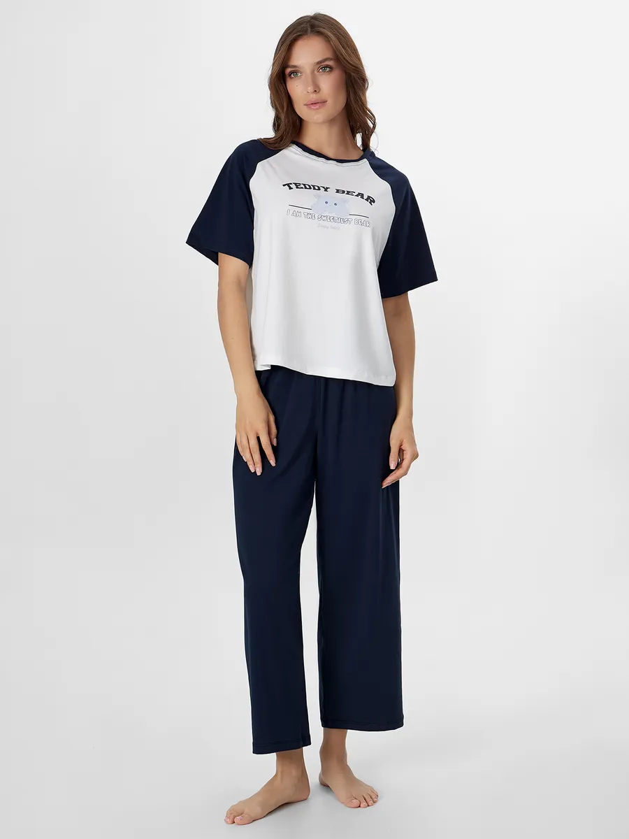 Пижама Mark Formelle (Марк Формэль) 592631/белый +т.синий +печать1 - фото 1