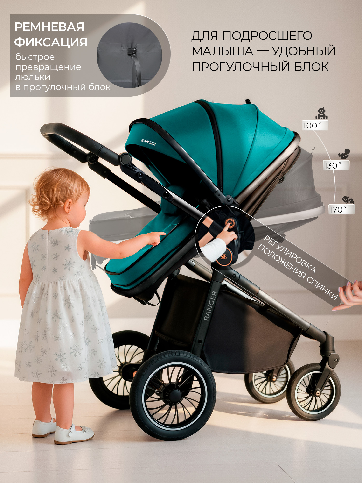Коляска трансформер Sweet Baby Ranger Green Glossy зеленый - фото 6