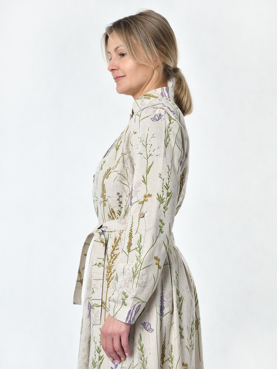 Платье Льняная Горница пл025-02/бежевый-зеленый - фото 6