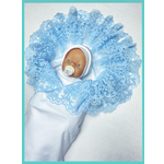 Конверт на выписку Делоникс Пеленка уголок с кружевом голубой