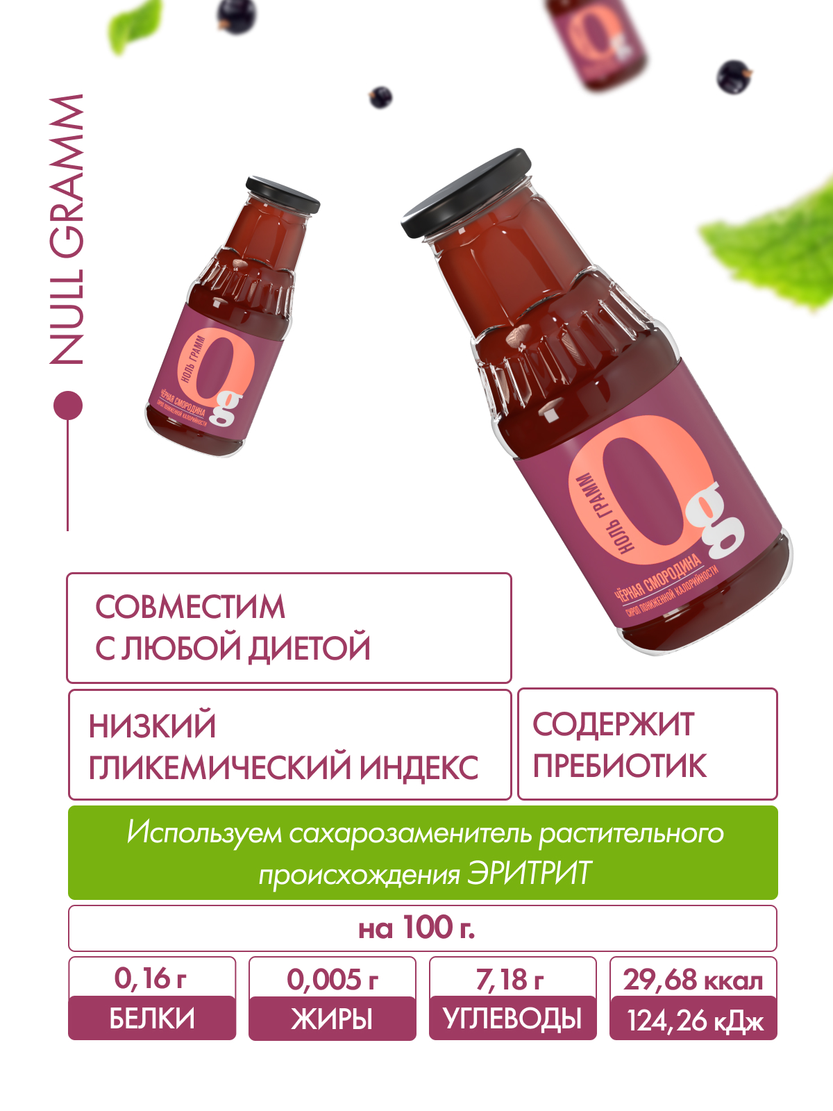 Сироп Ноль грамм без сахара низкокалорийный с пребиотиком Чёрная смородина 330г - фото 6