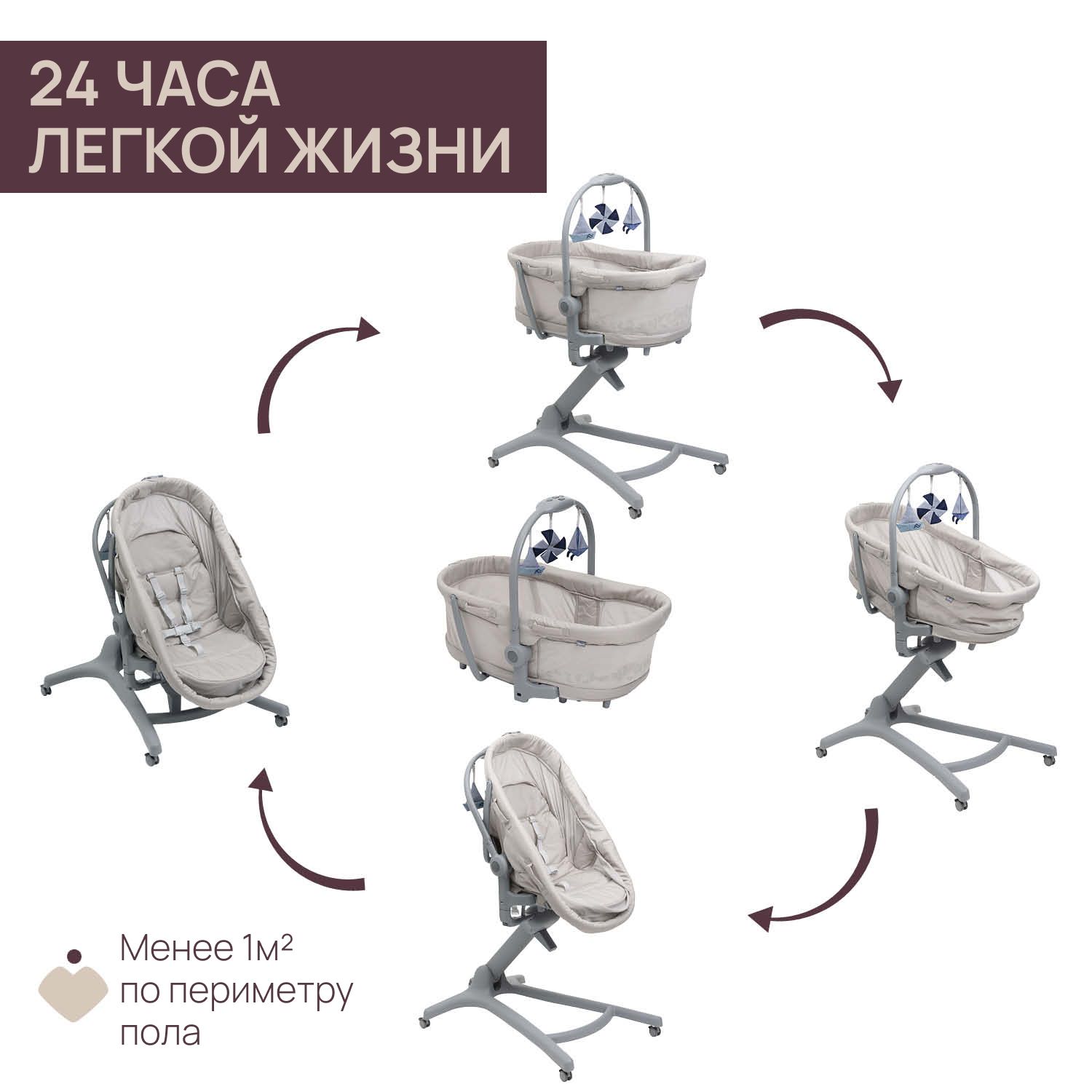 Детская кроватка Chicco Baby Hug Pro 5в1 с рождения до 3 лет Beige Latte овальная, поперечный маятник - фото 2