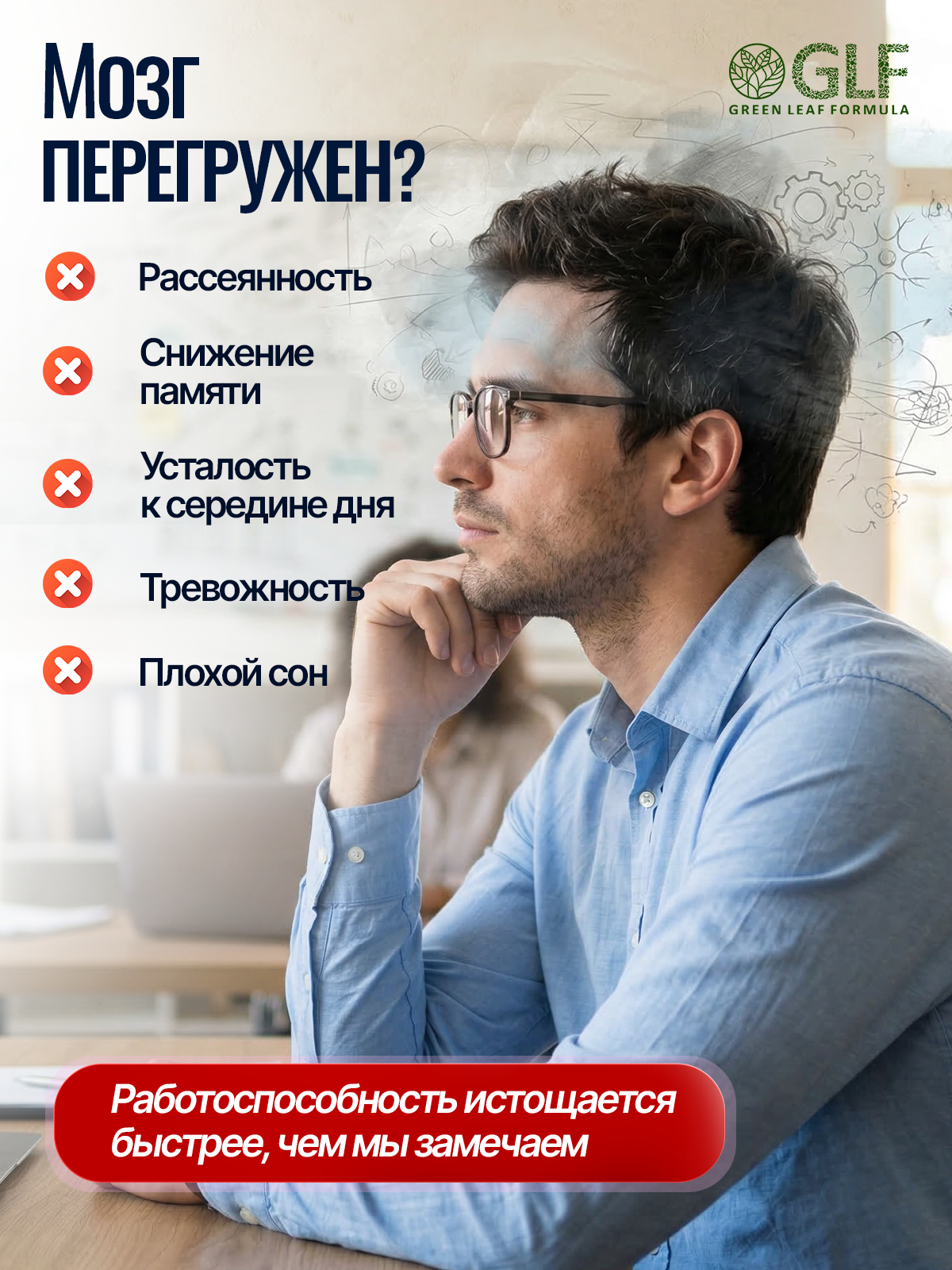 Витамины для мозга Green Leaf Formula для нервной системы триптофан глицин для памяти внимания от стресса и депрессии - фото 2