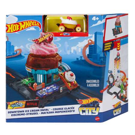 Трек Hot Wheels City Downtown Ice Cream Swir с лифтом