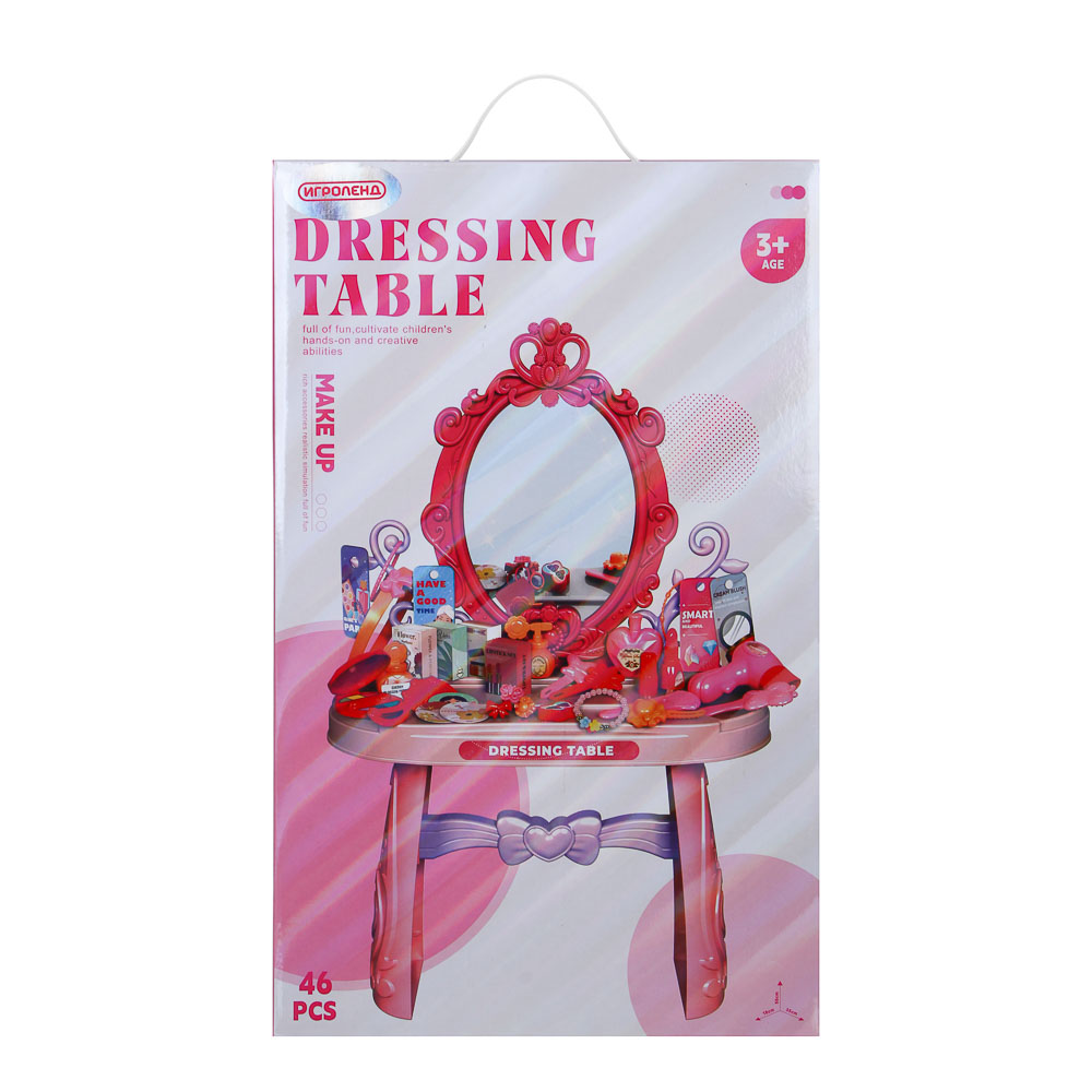 Игрушка Игроленд бижутерия, фен, косметика, маникюрный набор, инструменты, туалетный столик - фото 4