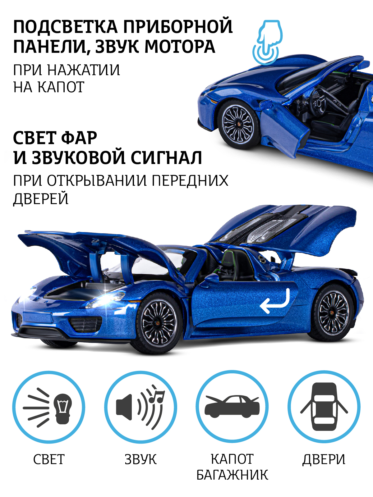 Автомобиль АВТОпанорама Porsche 918 Spyder 1:24 JB1251381 - фото 2