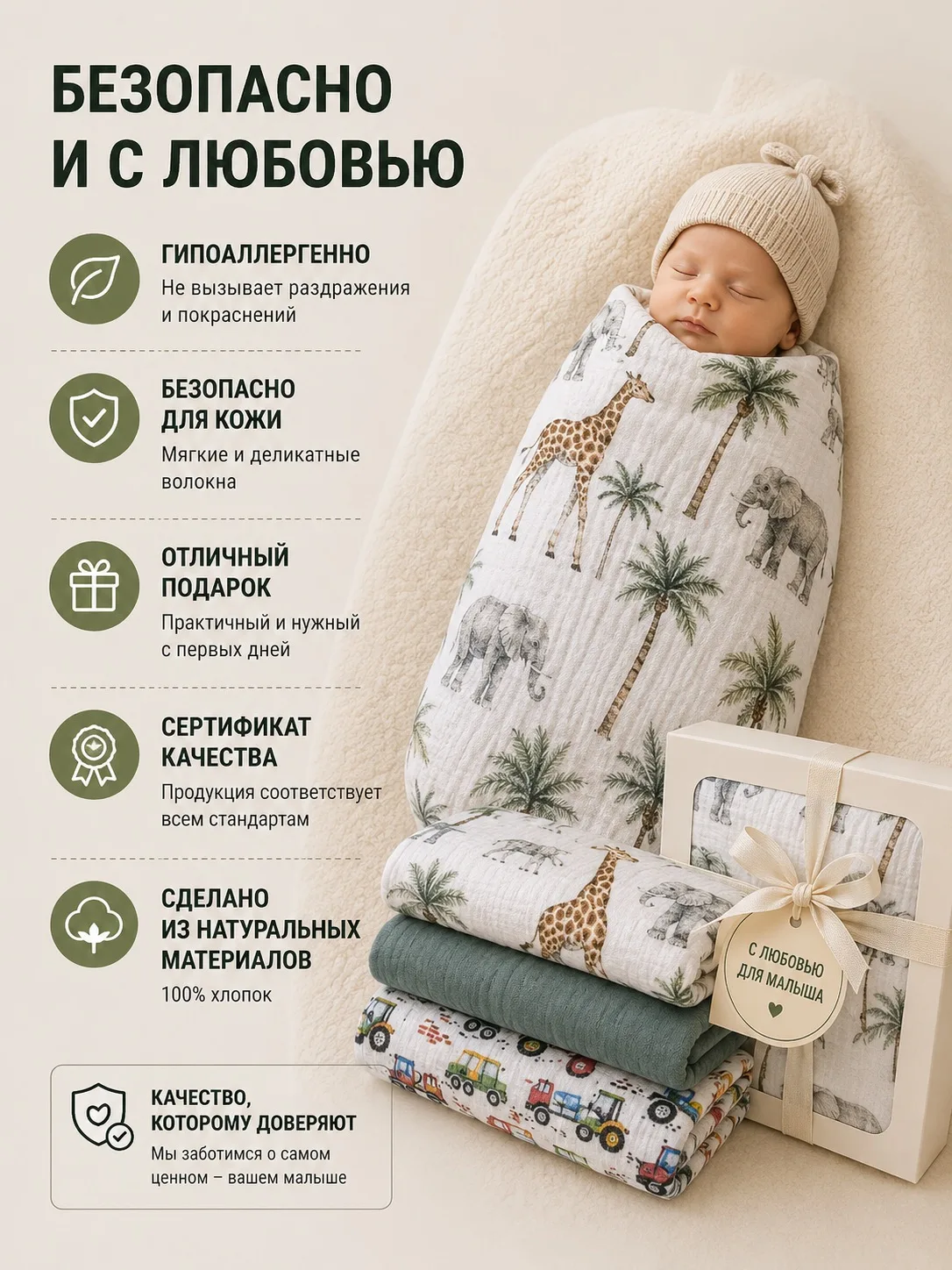 Пелёнка Сонный ежик муслиновые муслин 90х120 см 3 шт. - фото 4