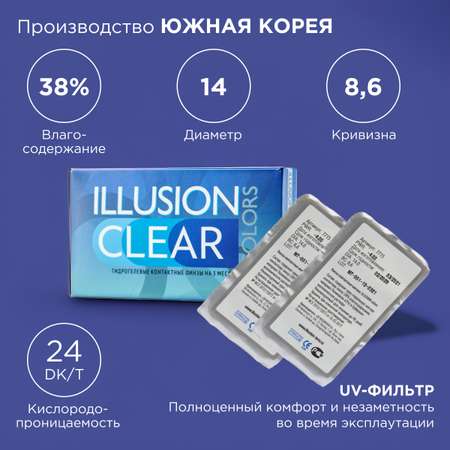 Контактные линзы ILLUSION clear на 3 месяца -2.00/14/8.6 2 шт.