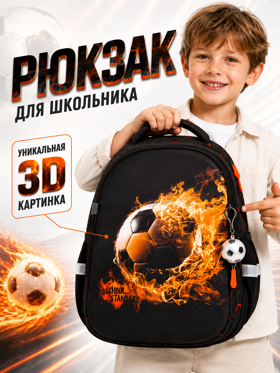 Изображение товара Детский школьный рюкзак School Standard с анатомической спинкой и брелоком Изображение товара Детский школьный рюкзак School Standard с анатомической спинкой и брелоком