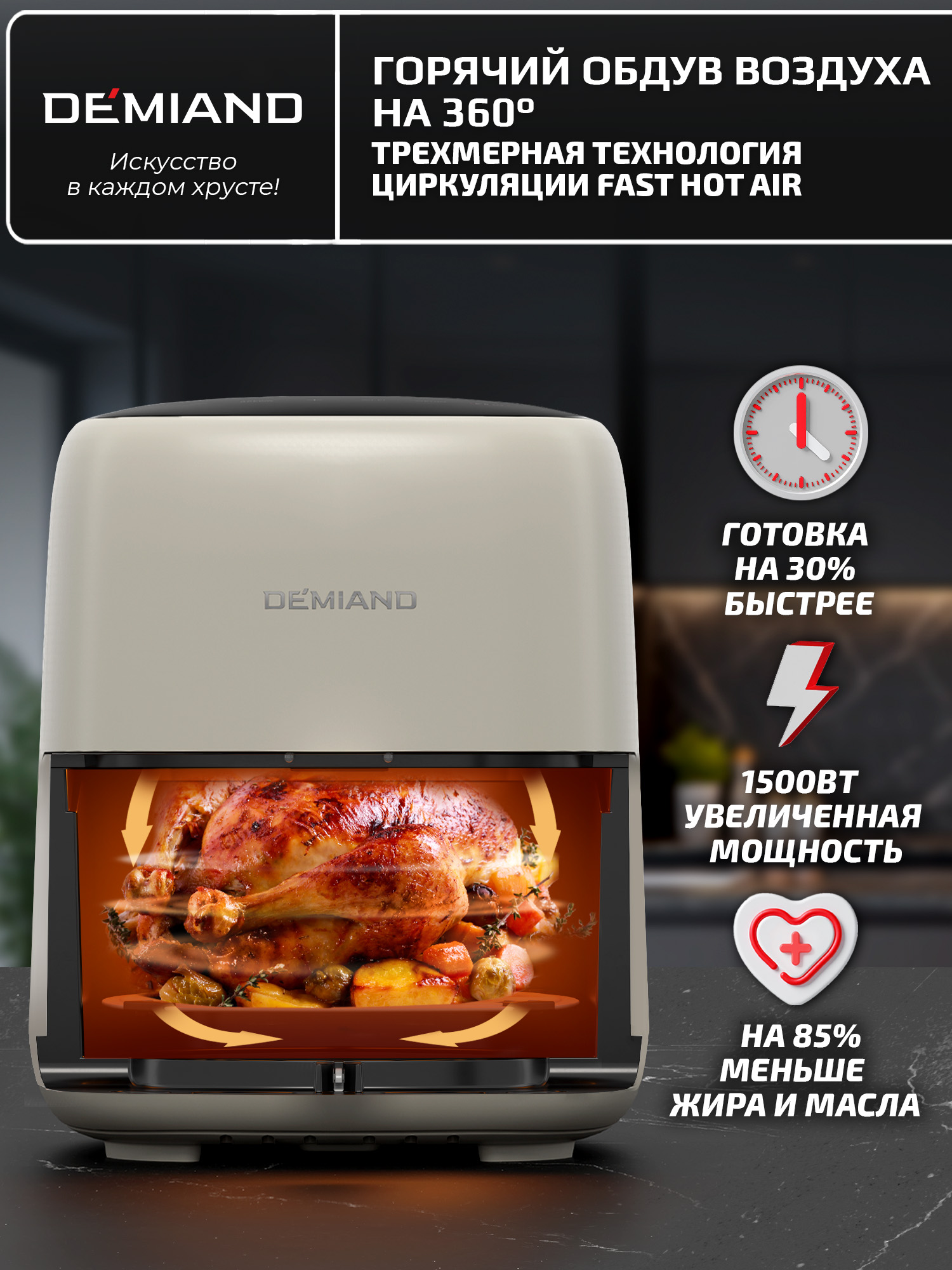 Аэрогриль DEMIAND tarvin с wi-fi керамическое покрытие чаши - фото 15