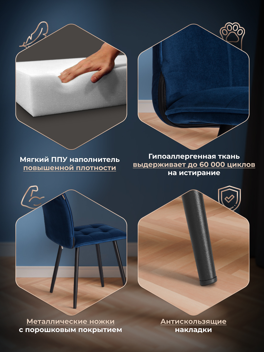Стул TETCHAIR велюр, синий 2 шт. - фото 3