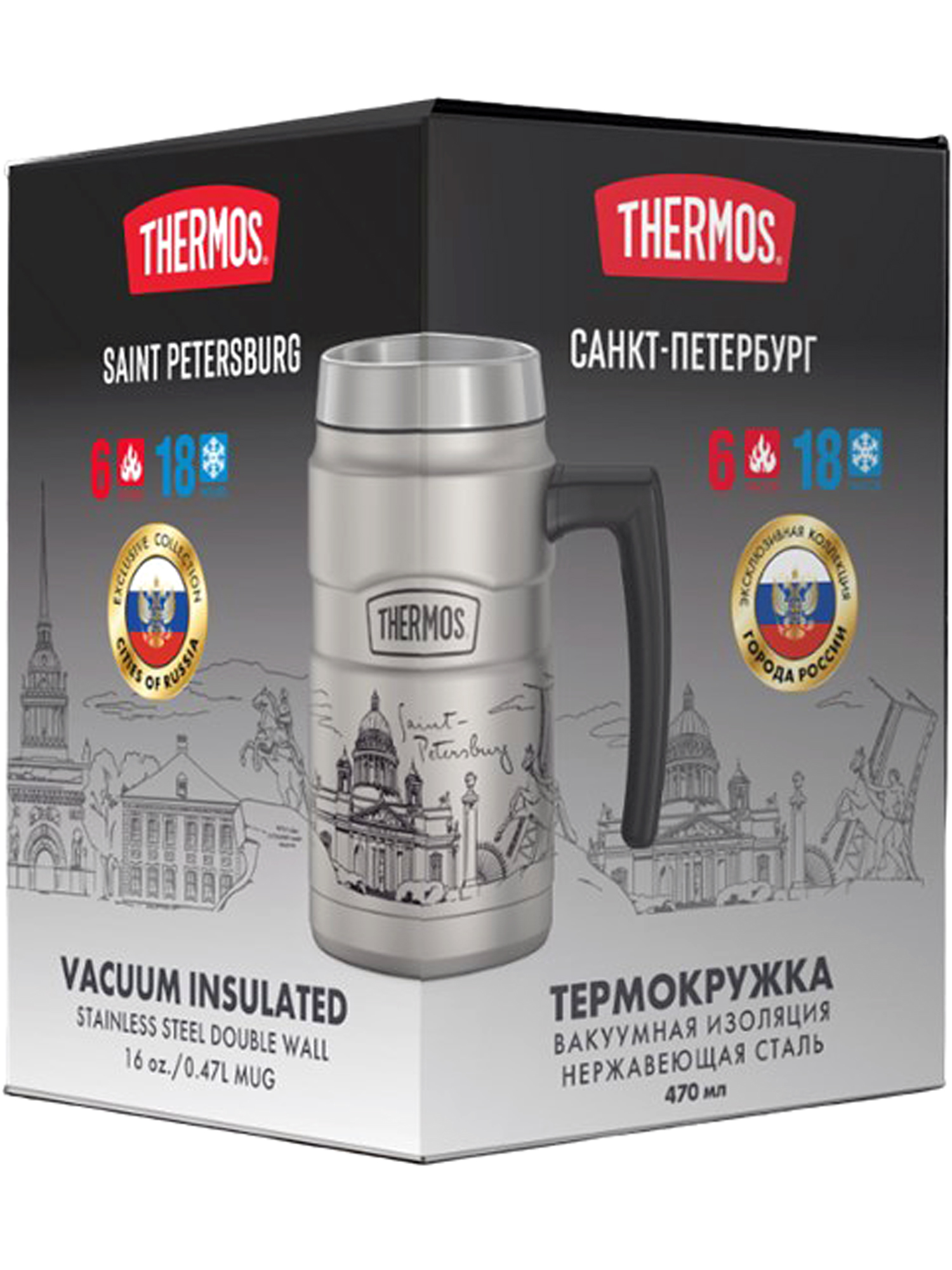 Термокружка для чая кофе 470 мл THERMOS ГОРОДА РОССИИ Санкт-Петербург – нержавеющая сталь тепло/холод 6/18 часов - фото 10