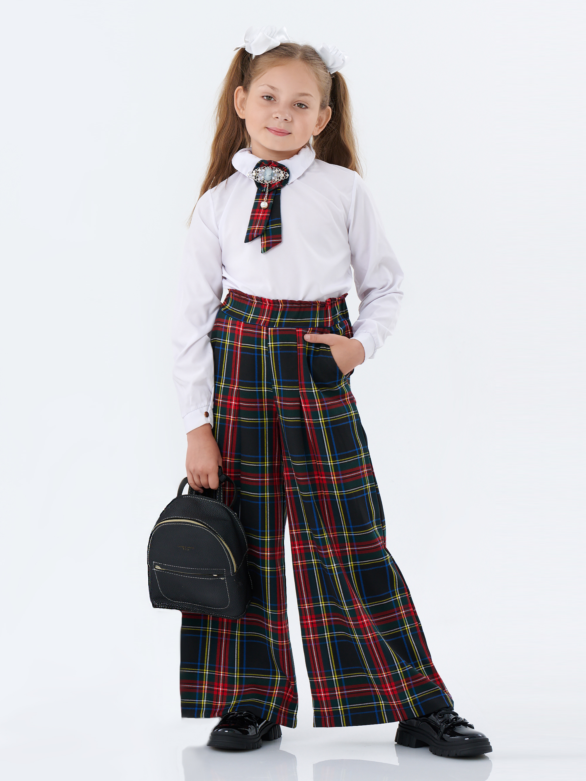 Брюки КрутышОк Т-051 черный, зеленый клетка - фото 1