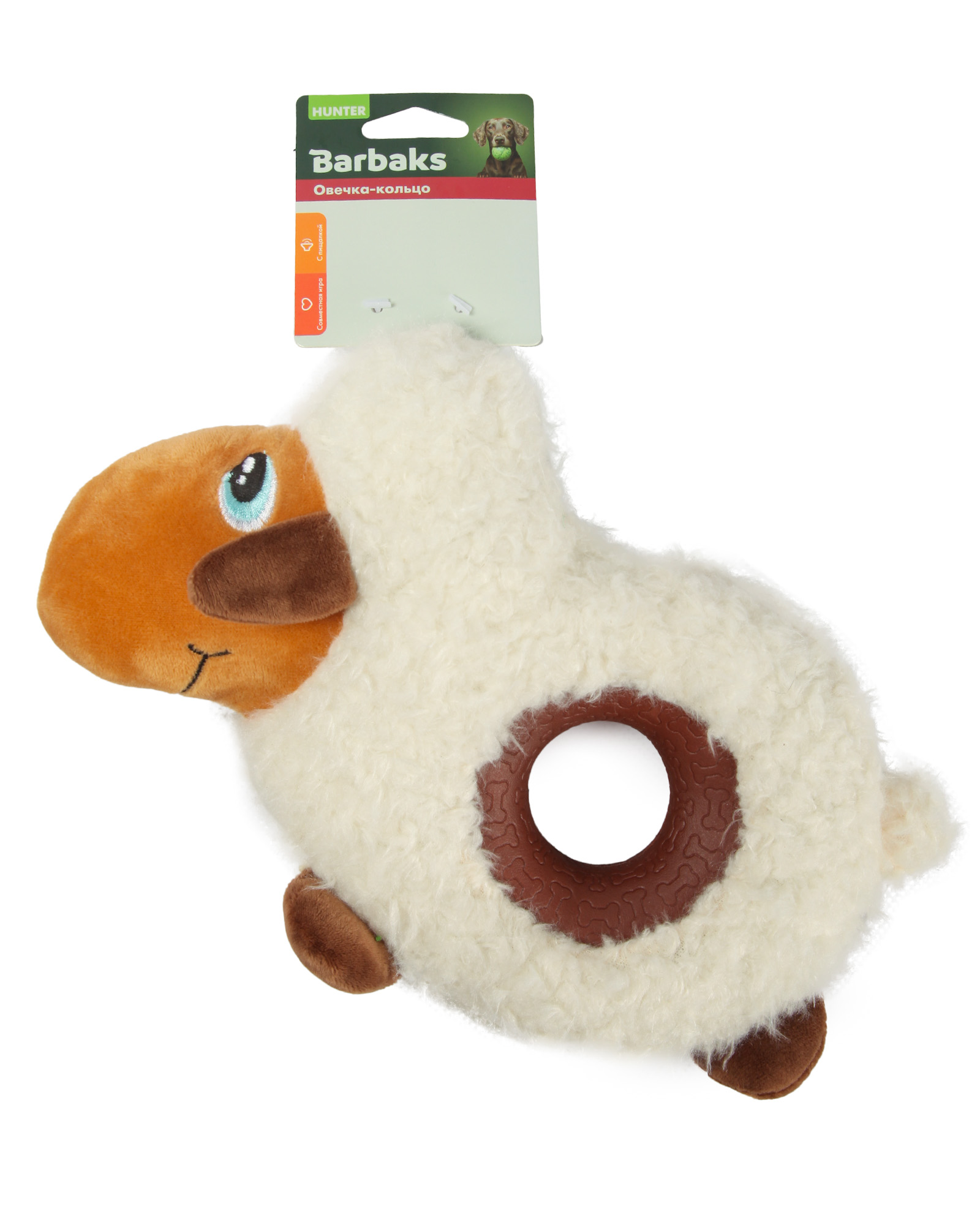 Игрушка для собак Barbaks Овечка-кольцо мягкая с пищалкой 9*19см - фото 6
