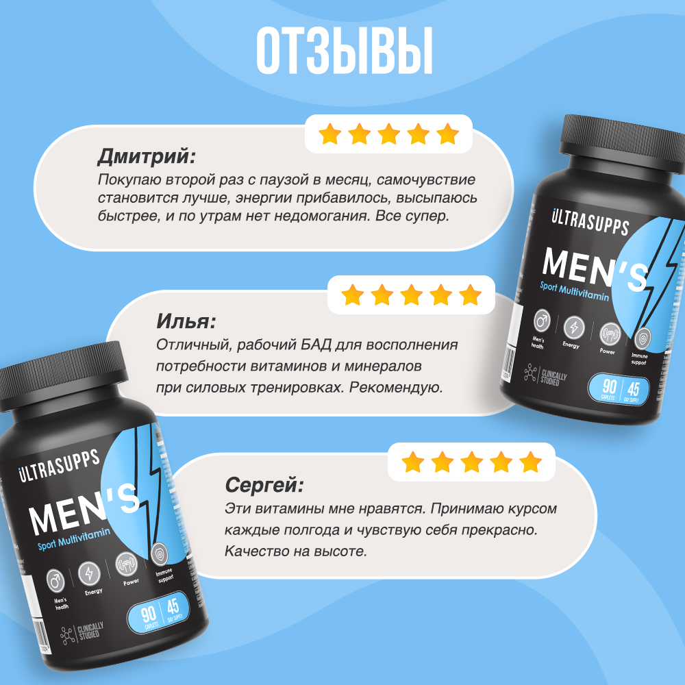 Витамины для мужчин ULTRASUPPS Мультивитаминный комплекс 90 каплет - фото 6