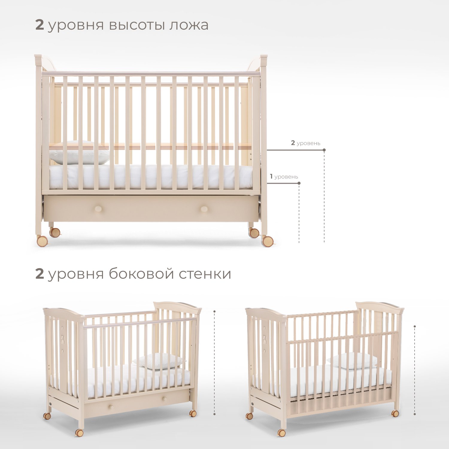 Детская кроватка Nuovita Fasto, без маятника (слоновая кость) - фото 2