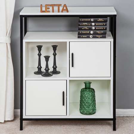 Шкаф стеллаж LETTA Frame Белое тиснение Черный металл 700х910(h)х300