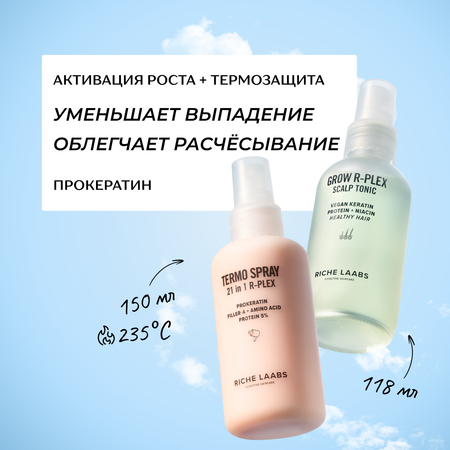 Уходовый набор для волос RICHE Термозащитный спрей 21 в 1 + Тоник для роста волос Несмываемый уход