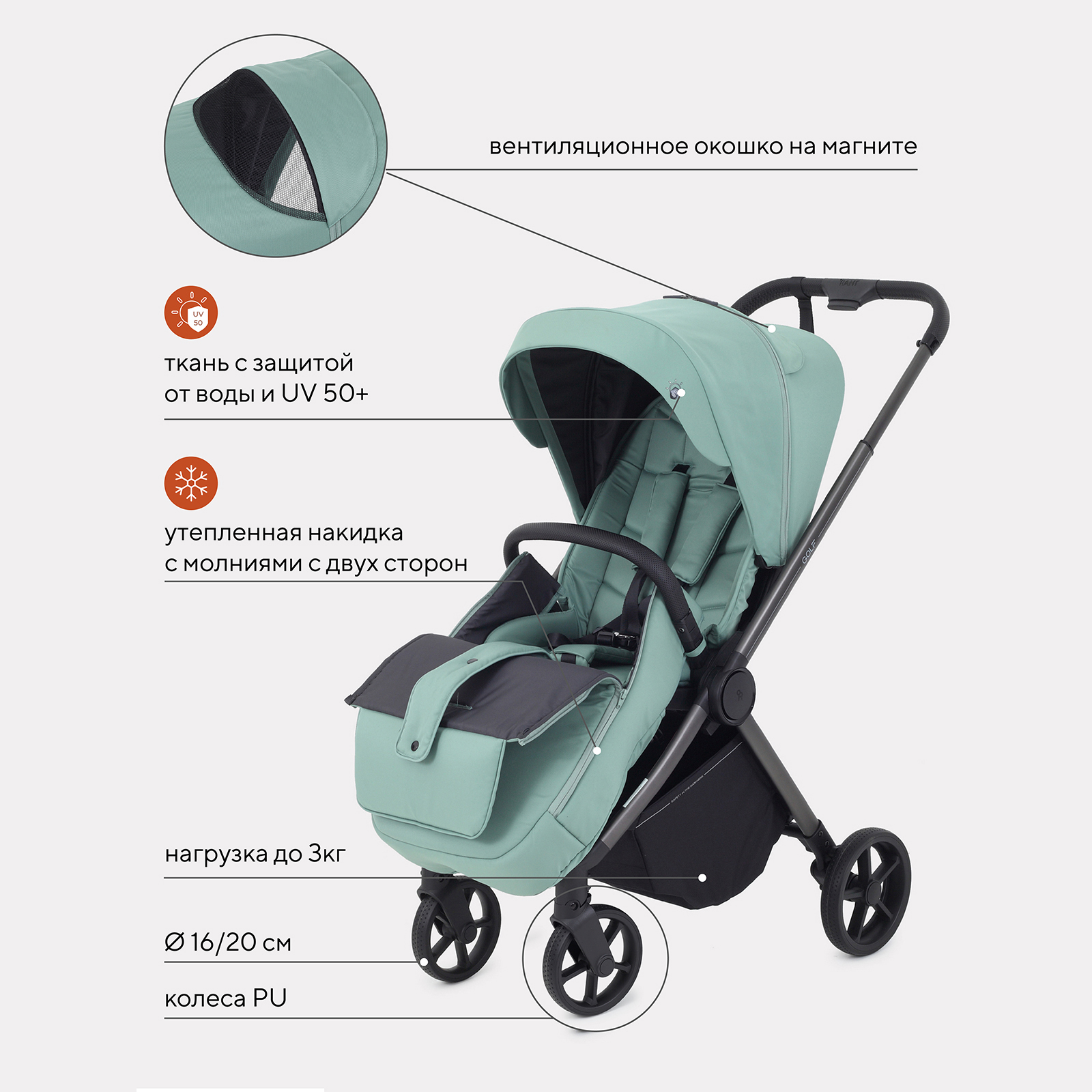 Коляска прогулочная Rant Golf зеленый - фото 7