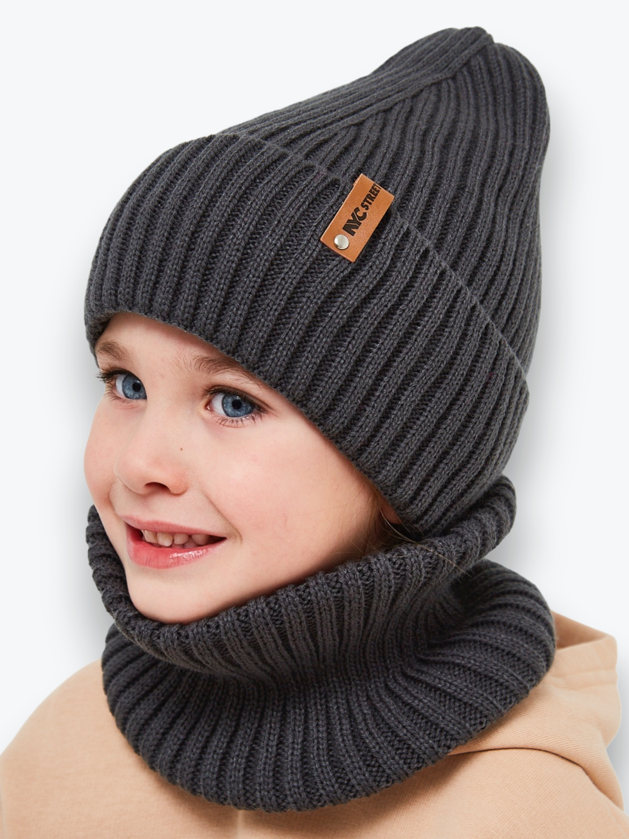 Шапка и снуд NYCkids NYC-H-53-poloski-graphiteB - фото 1
