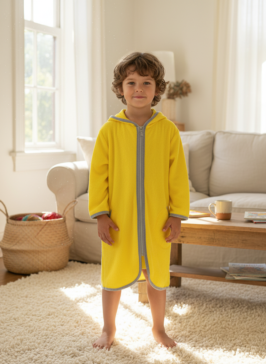 Изображение товара Детский махровый халат Утенок 134 мягкий с капюшоном для купания и бани