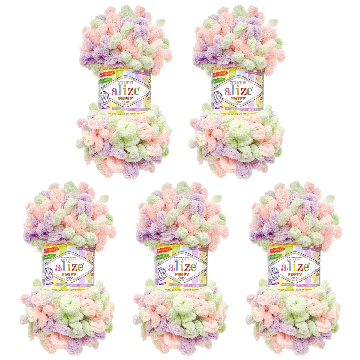 Пряжа для вязания Alize puffy color 100 г 9 м микрополиэстер плюшевая мягкая 5938 секционный 5 мотков - фото 7