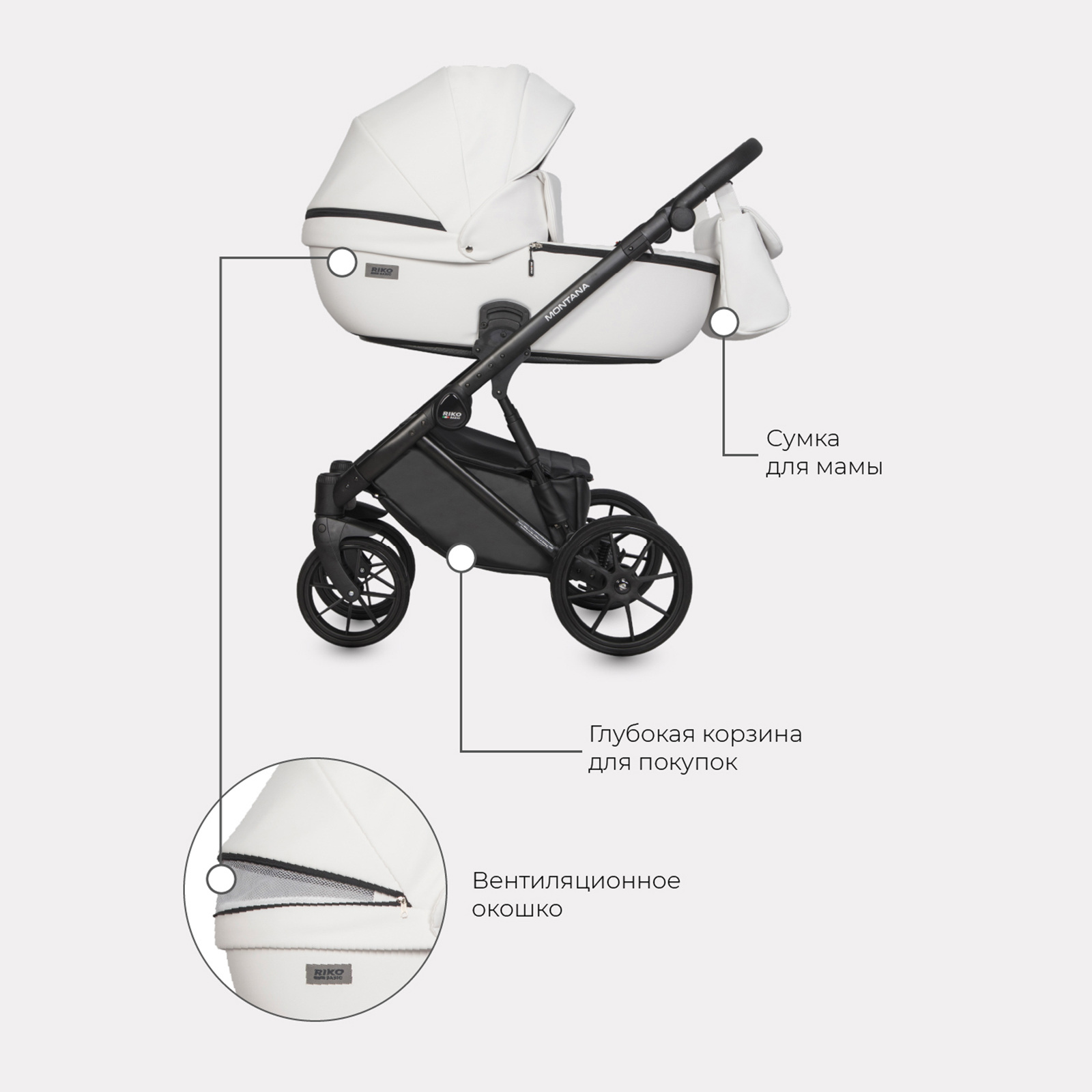 Коляска 3в1 Riko Basic Montana Ecco белый - фото 4