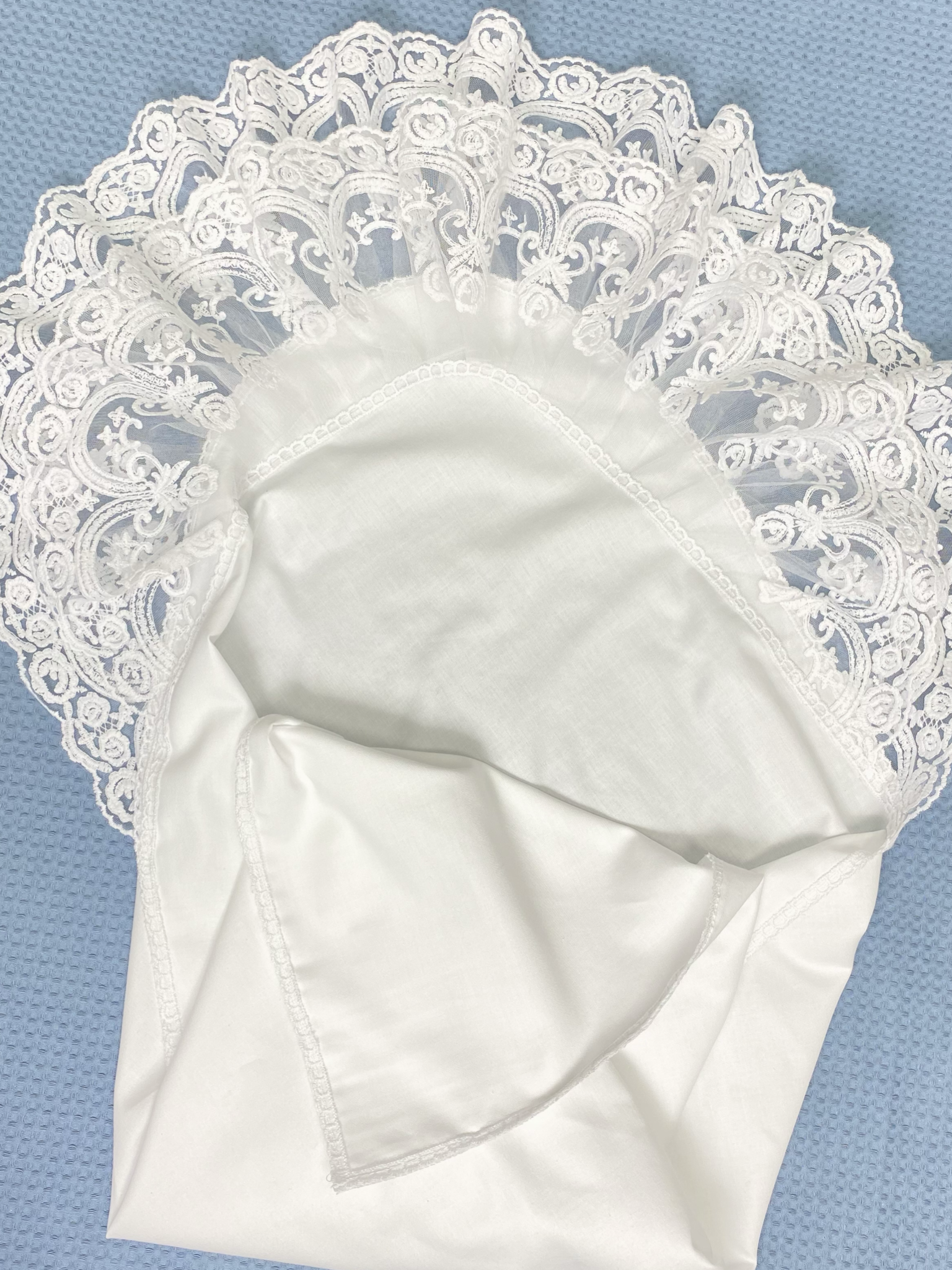 Конверт на выписку Делоникс Пеленка уголок с кружевом белый - фото 10