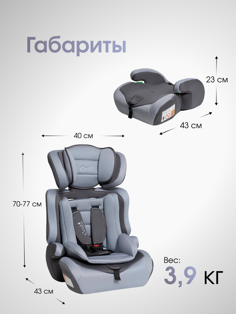 Автокресло Costa HC-01 1/2/3 (9-36 кг) серый - фото 7