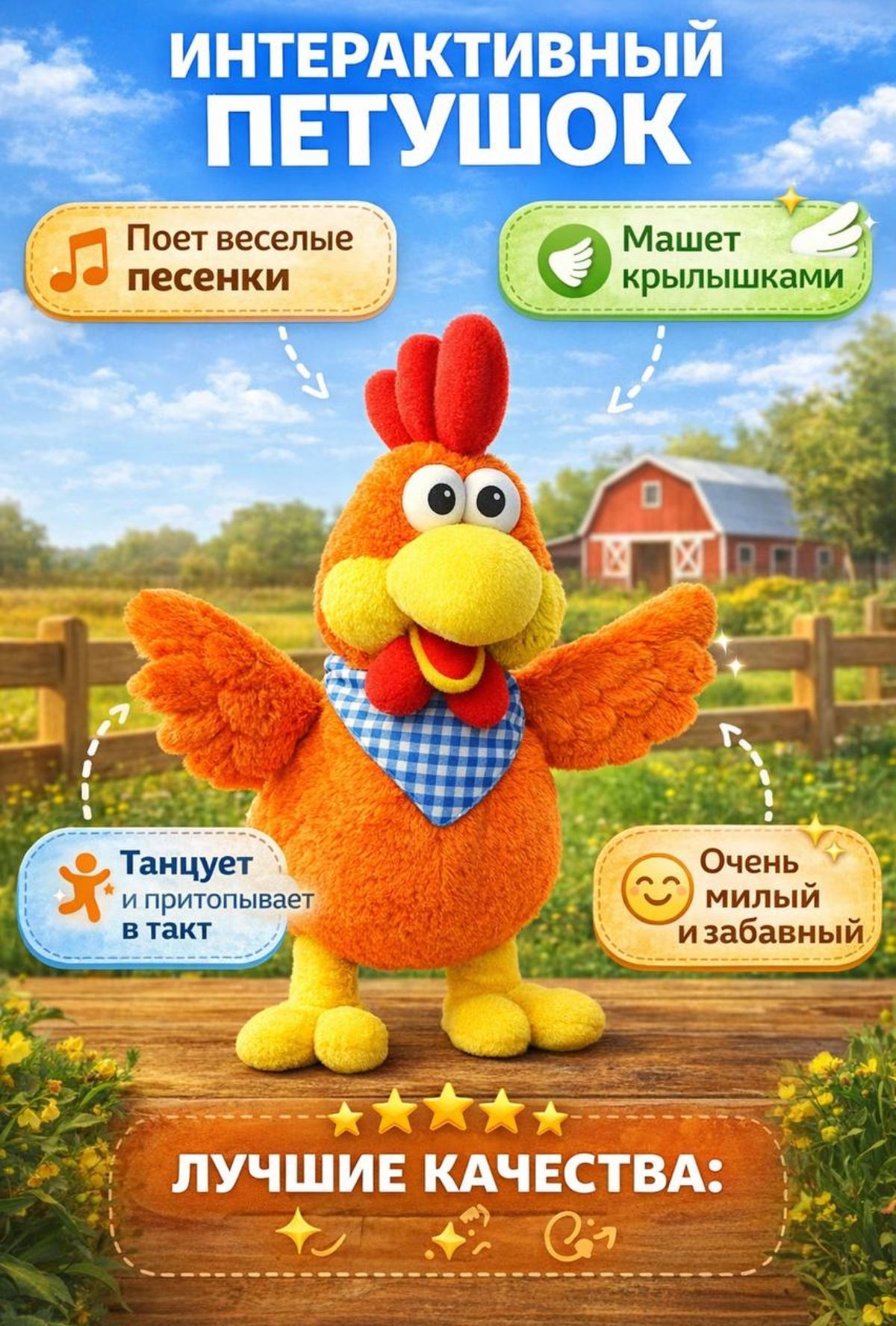 Мягкая игрушка BalaToys Петух танцующий и поющий - фото 2