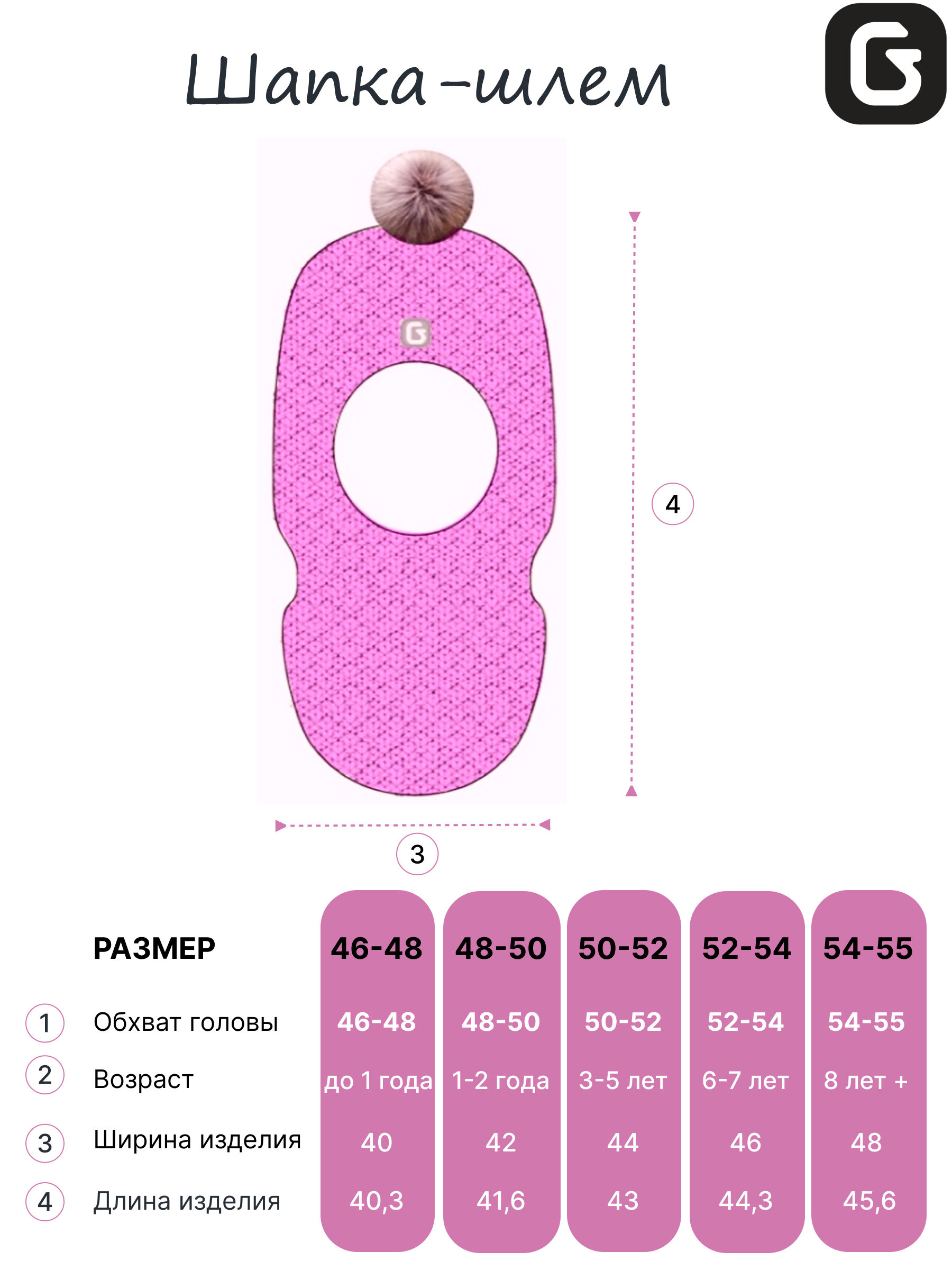 Шапка-шлем GUSTI GW24AC1194G-ROSE - фото 5