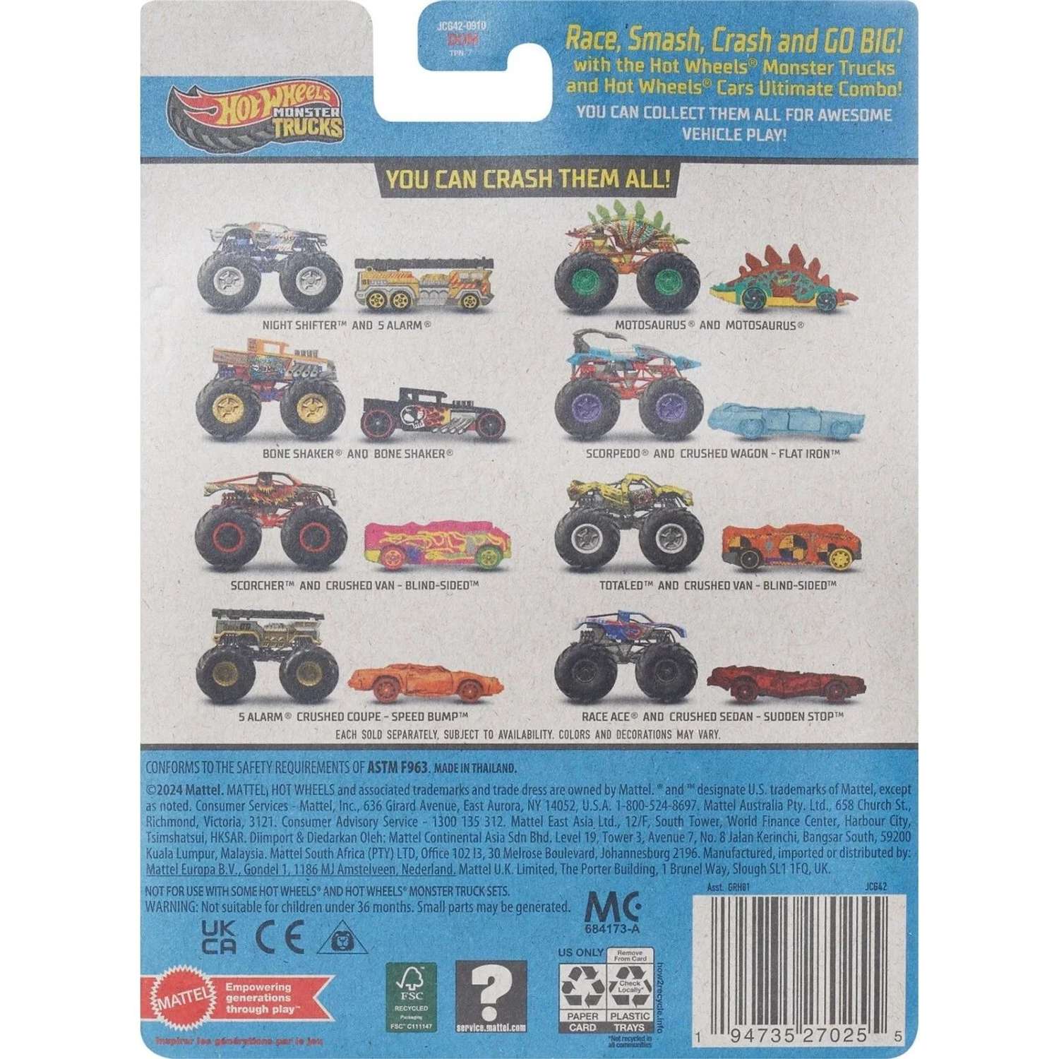 Монстр-трак Hot Wheels Monster Truck Race Ace 1:64 синий GRH81 - фото 2