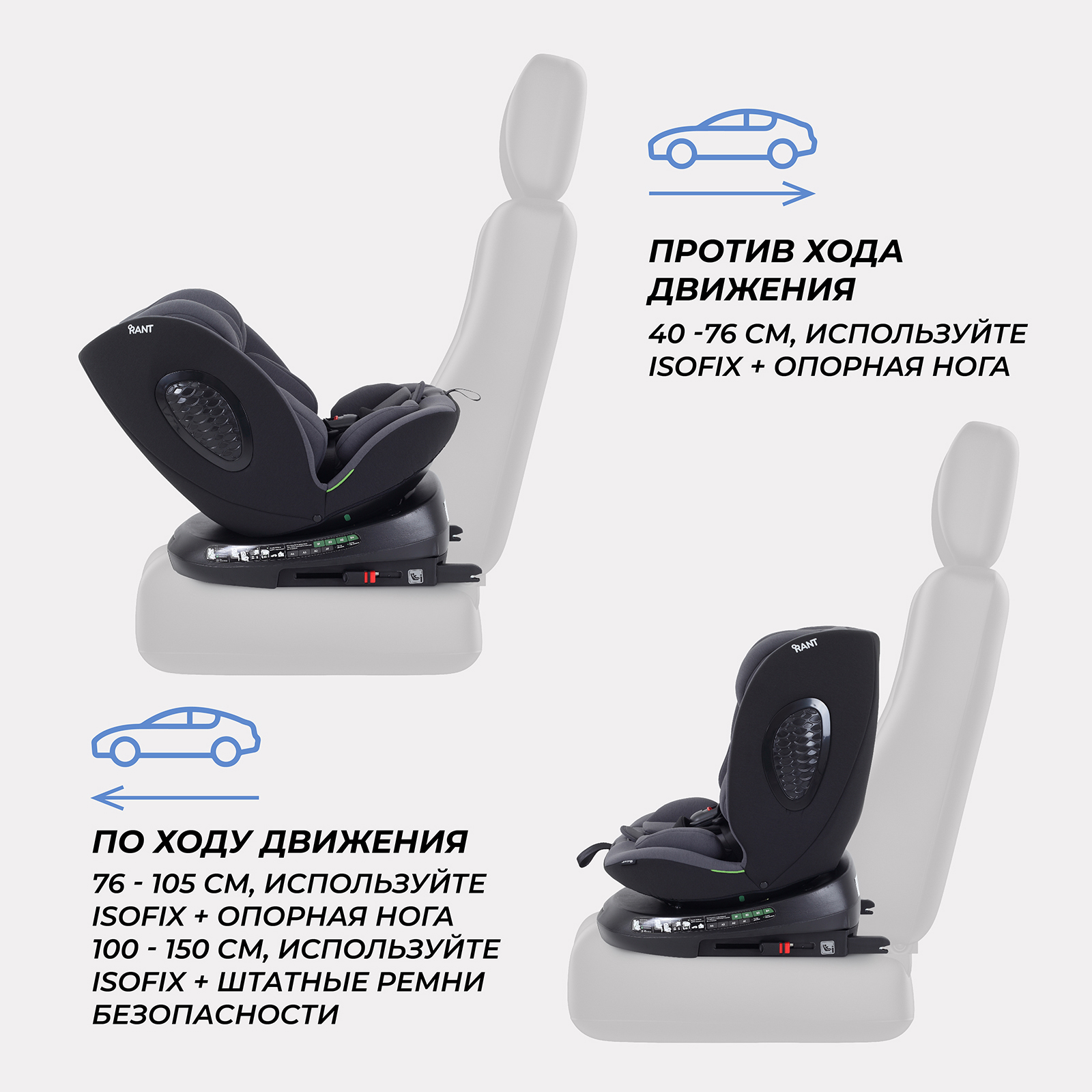 Автокресло Rant Helix isofix Isofix 0+/1/2/3 (0-36 кг) серый - фото 4