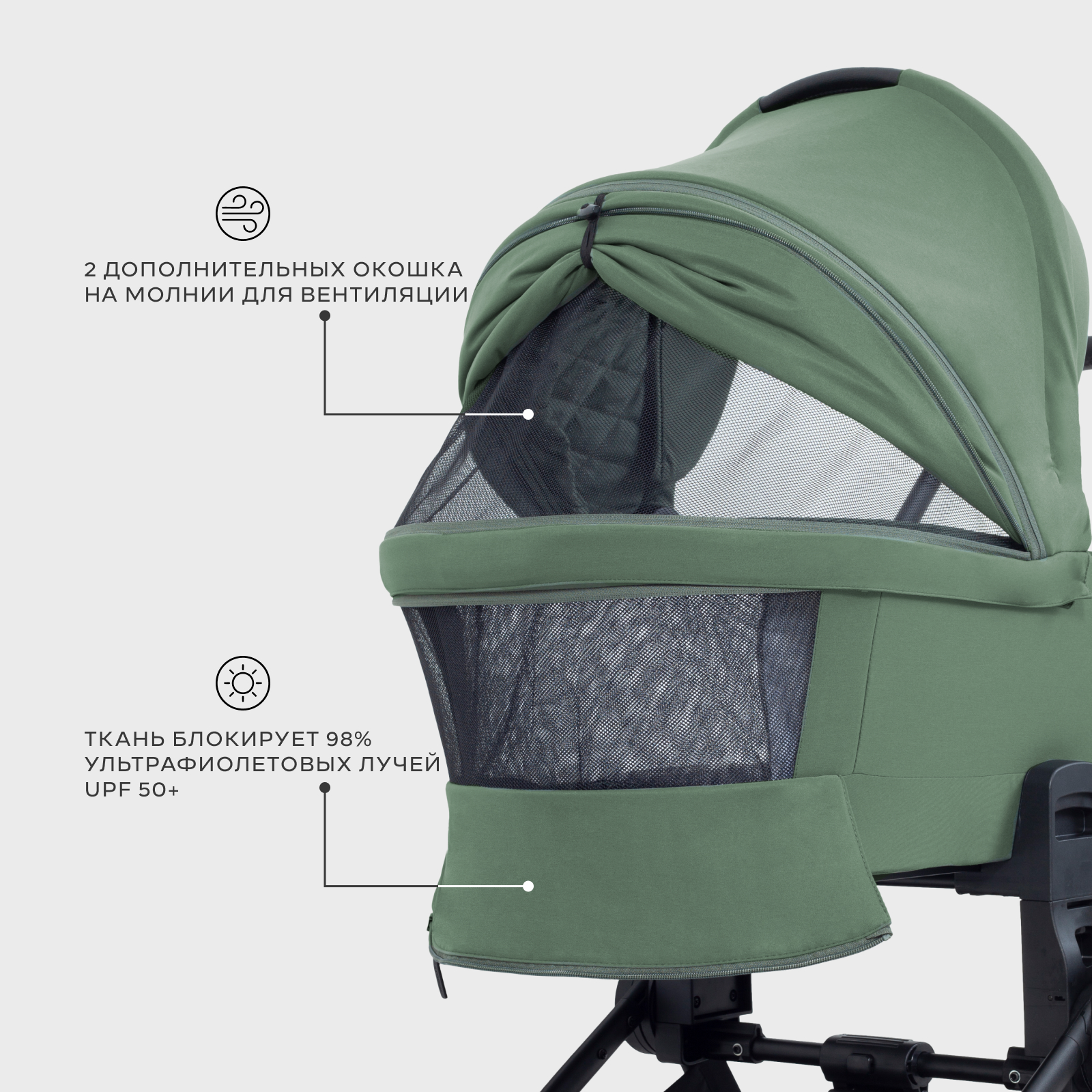 Коляска 3в1 MOWbaby Zoom air 3в1, olive зеленый - фото 5