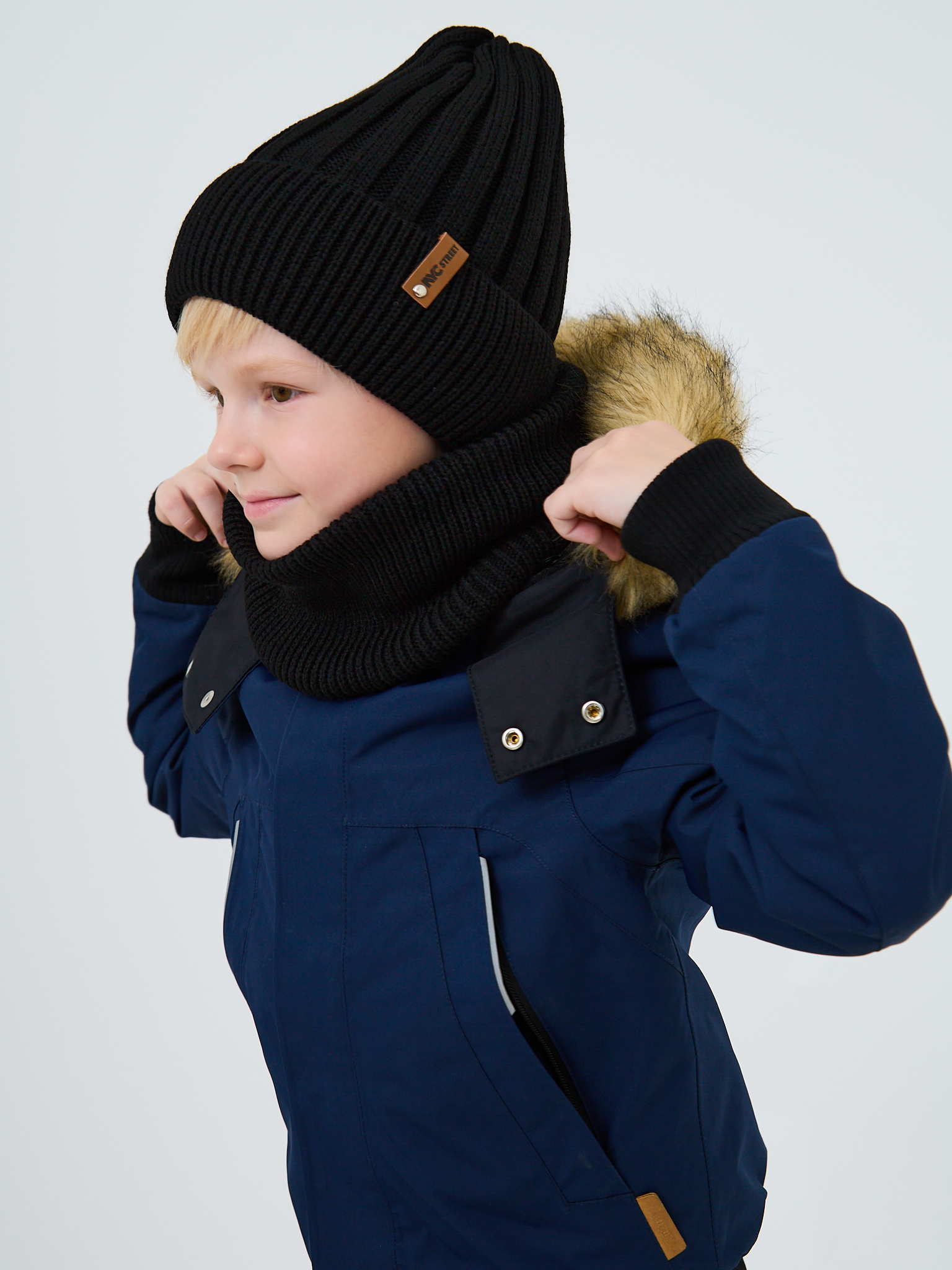 Шапка и снуд NYCkids NYC-H-54-WIDEstr-blackB - фото 12