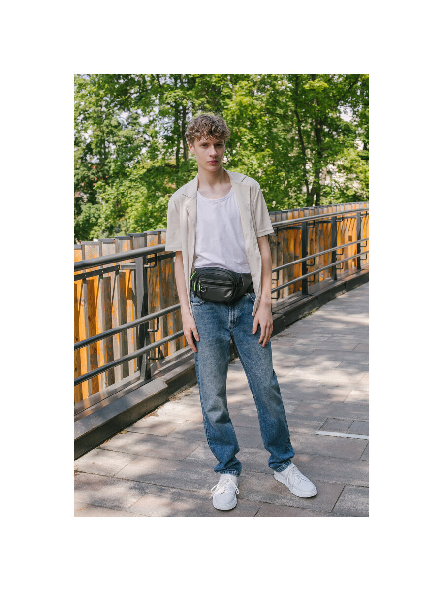 Сумка HEIKKI чёрный/зеленый поясная - фото 9