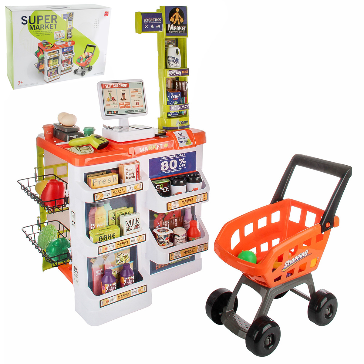 Игровой набор Veld Co касса, тележки и корзинки, прилавок, продукты - фото 20